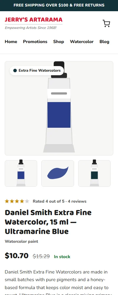 Product page on a phone