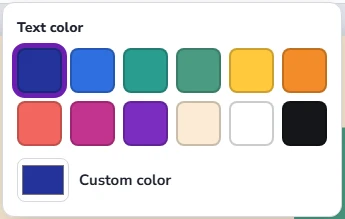 Text color picker with twelve swatches and a Custom color option